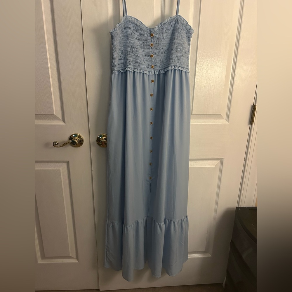 Light Blue Maxi Dress with Buttons